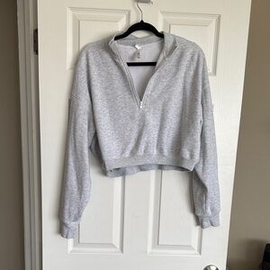SKIMS Gray Polo Collar Cropped Sweatshirt